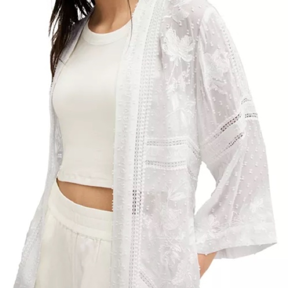 All Saints White Lace Robe with Floral Pattern and Tie Waist - Picture 4 of 10